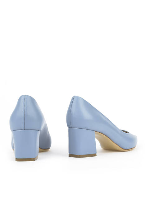 Hakiki Deri Kadın Topuklu Ayakkabı Mavi