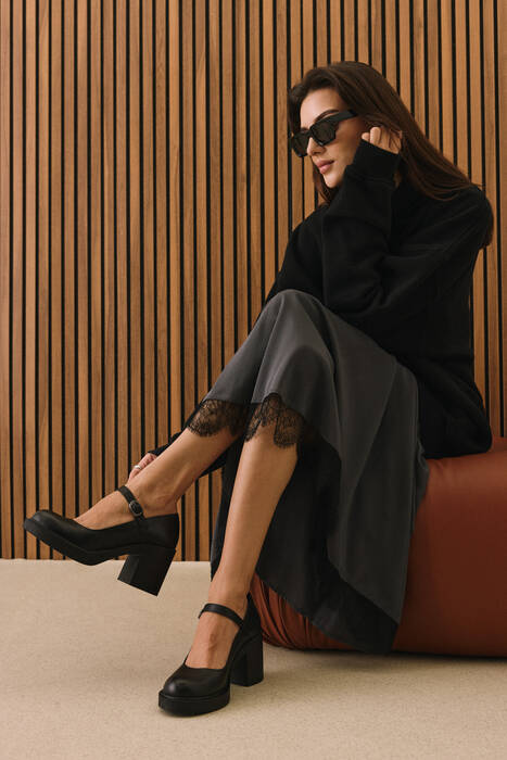 Hakiki Deri Kadın Topuklu Ayakkabı Siyah