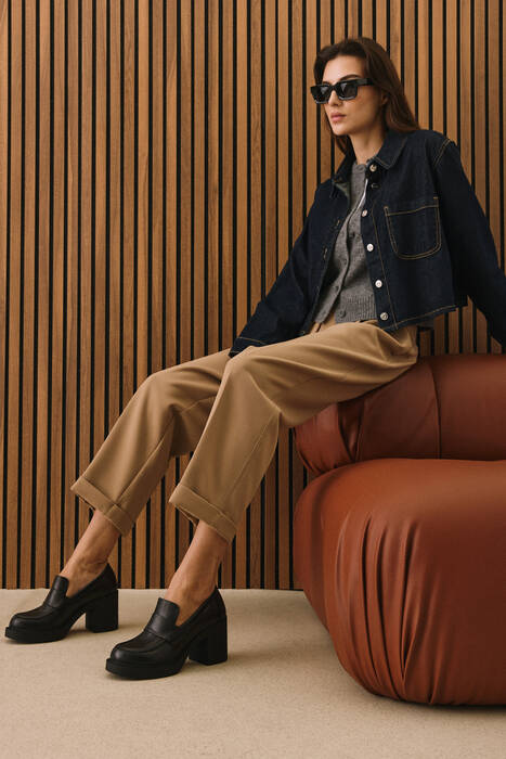 Hakiki Deri Kadın Topuklu Ayakkabı Siyah