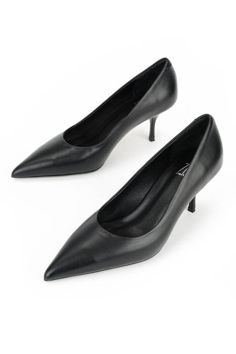 Hakiki Deri Kadın Topuklu Ayakkabı Siyah
