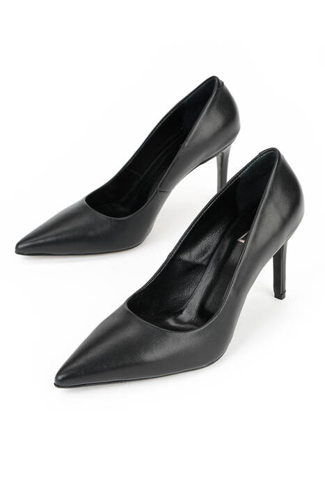 Hakiki Deri Kadın Topuklu Ayakkabı Siyah