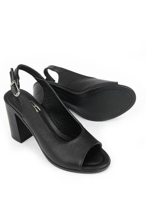 Hakiki Deri Kadın Topuklu Ayakkabı Siyah
