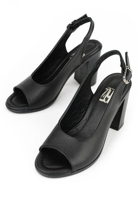 Hakiki Deri Kadın Topuklu Ayakkabı Siyah