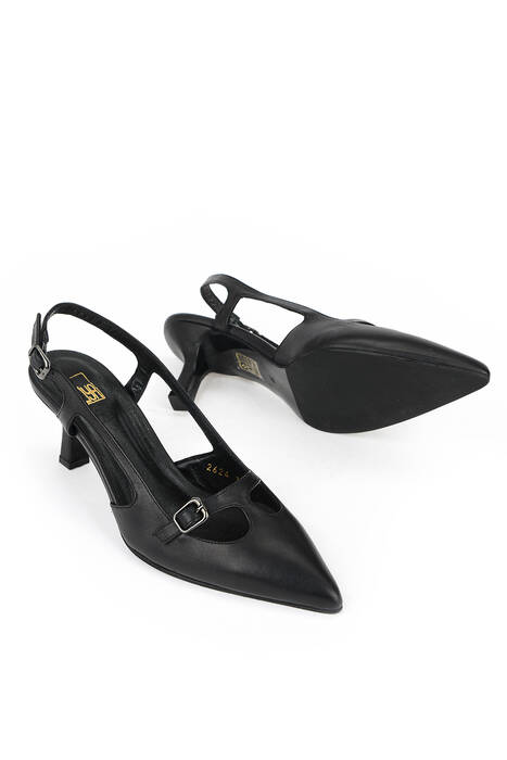 Hakiki Deri Kadın Topuklu Ayakkabı Siyah