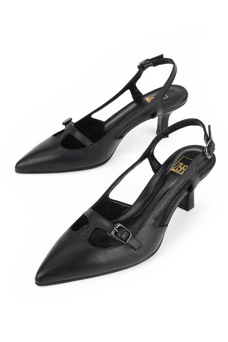 Hakiki Deri Kadın Topuklu Ayakkabı Siyah