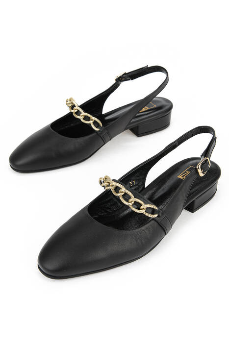 Hakiki Deri Kadın Topuklu Ayakkabı Siyah