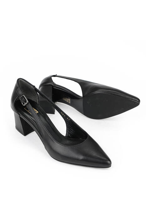 Hakiki Deri Kadın Topuklu Ayakkabı Siyah