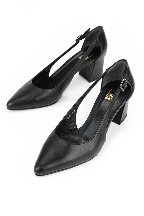 Hakiki Deri Kadın Topuklu Ayakkabı Siyah