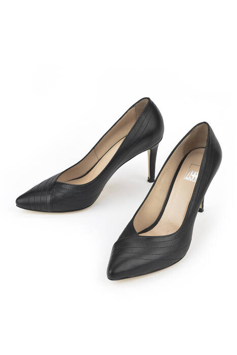 Hakiki Deri Kadın Topuklu Ayakkabı Siyah