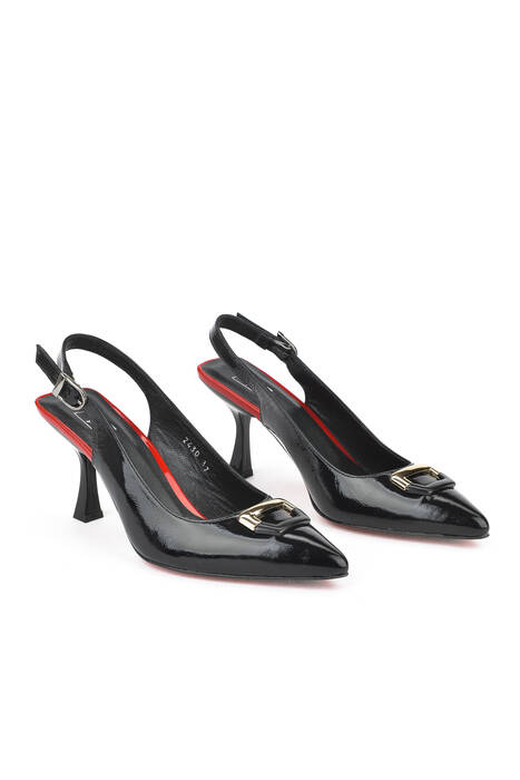 Black Genuine Leather Women's Heels