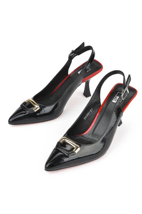 Black Genuine Leather Women's Heels