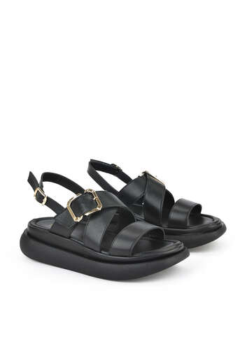 Ziya - Hakiki Deri Kadın Sandalet Siyah (1)