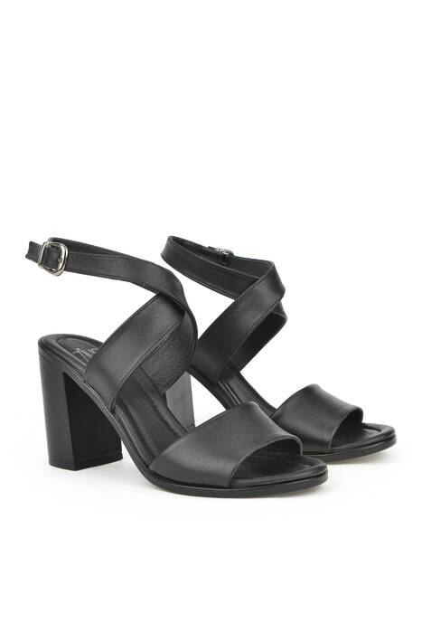 Black Genuine Leather Women's Heels