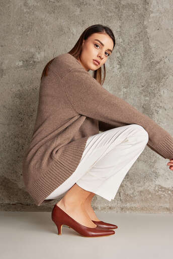 Ziya - Hakiki Deri Kadın Topuklu Ayakkabı Taba