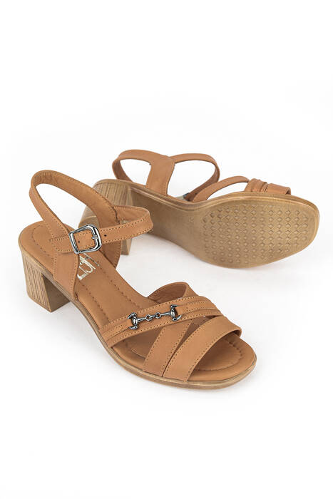 Hakiki Deri Kadın Topuklu Ayakkabı Taba