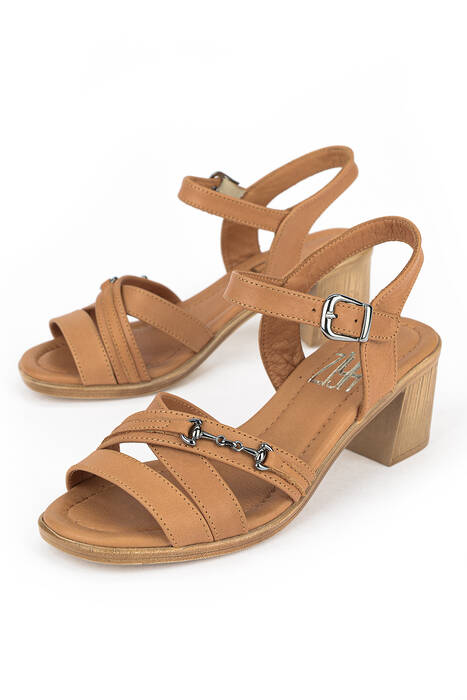 Hakiki Deri Kadın Topuklu Ayakkabı Taba