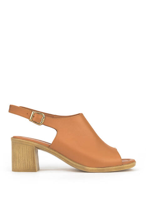 Hakiki Deri Kadın Topuklu Ayakkabı Taba