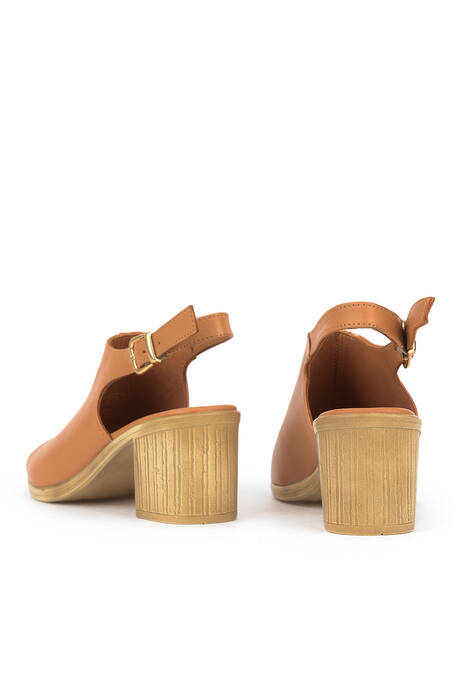 Hakiki Deri Kadın Topuklu Ayakkabı Taba