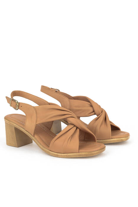 Hakiki Deri Kadın Topuklu Ayakkabı Taba