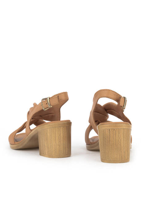 Hakiki Deri Kadın Topuklu Ayakkabı Taba