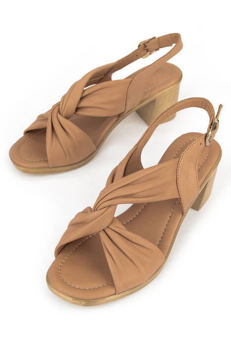 Hakiki Deri Kadın Topuklu Ayakkabı Taba