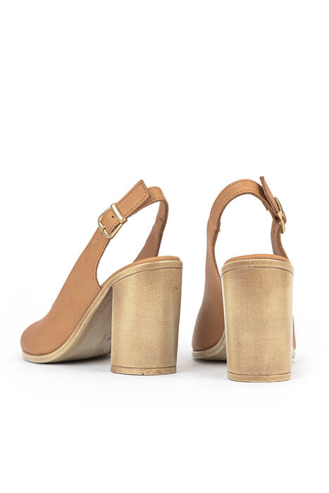 Hakiki Deri Kadın Topuklu Ayakkabı Taba