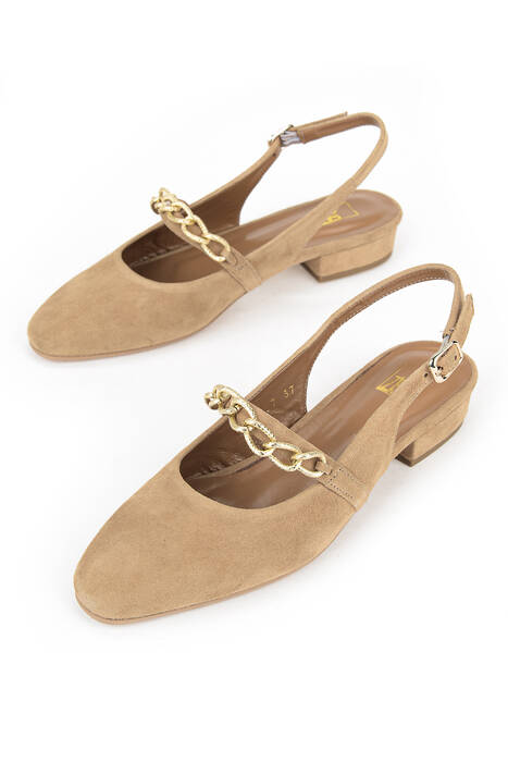 Hakiki Deri Kadın Topuklu Ayakkabı Taba