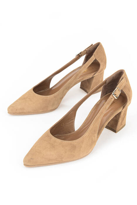 Hakiki Deri Kadın Topuklu Ayakkabı Taba