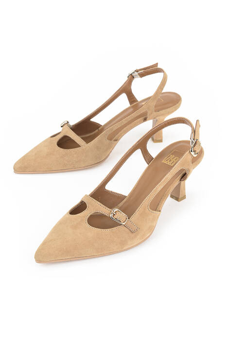 Hakiki Deri Kadın Topuklu Ayakkabı Taba