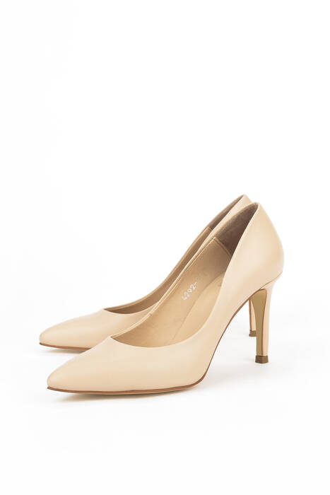 Hakiki Deri Kadın Topuklu Ayakkabı Ten