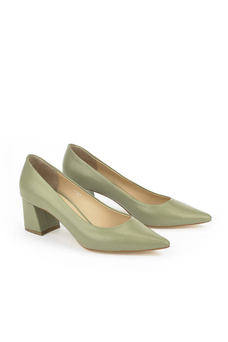 Hakiki Deri Kadın Topuklu Ayakkabı Yeşil